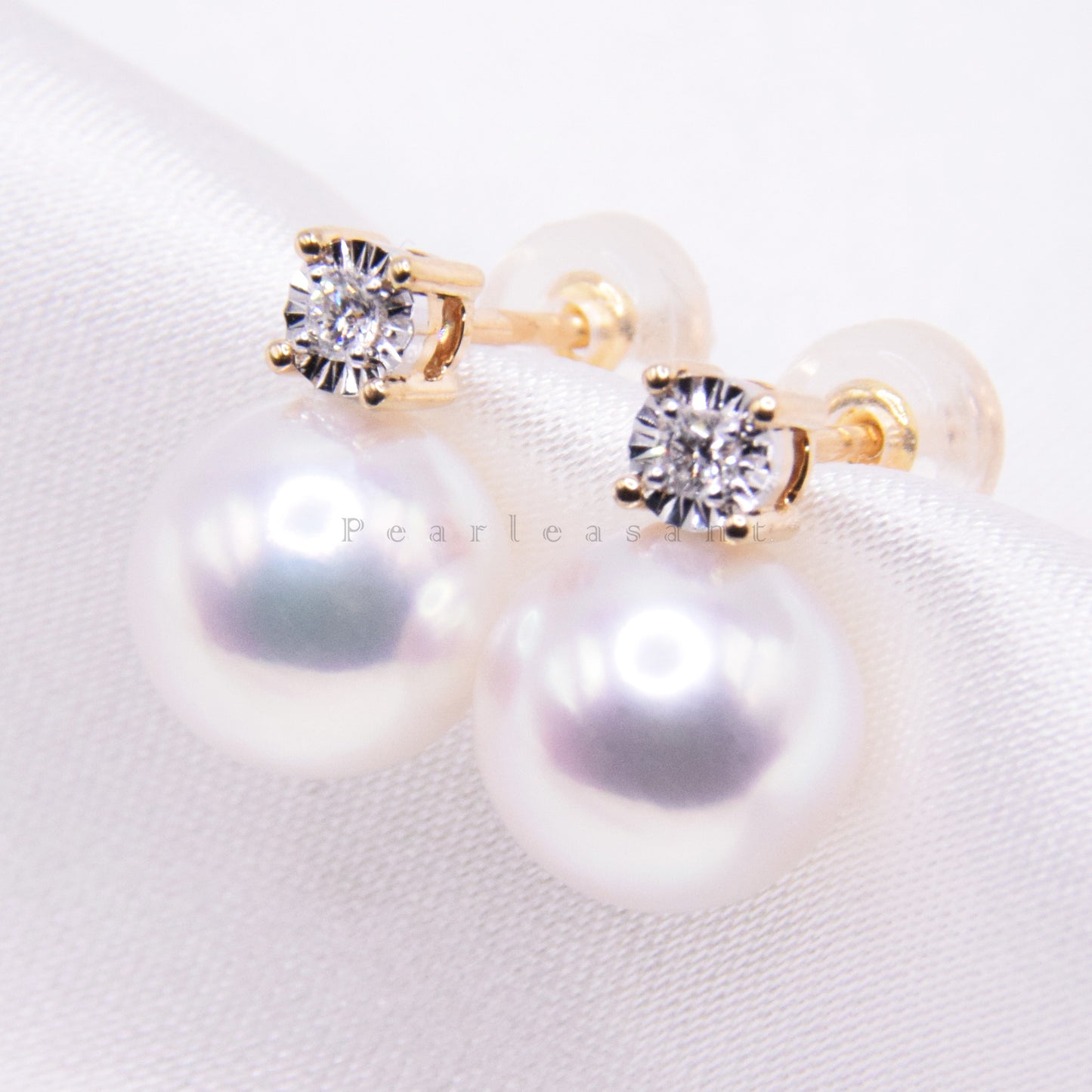 Hanadama Grade 8.5-9.0mm White Akoya Pearl Princess Earrings with Certificate