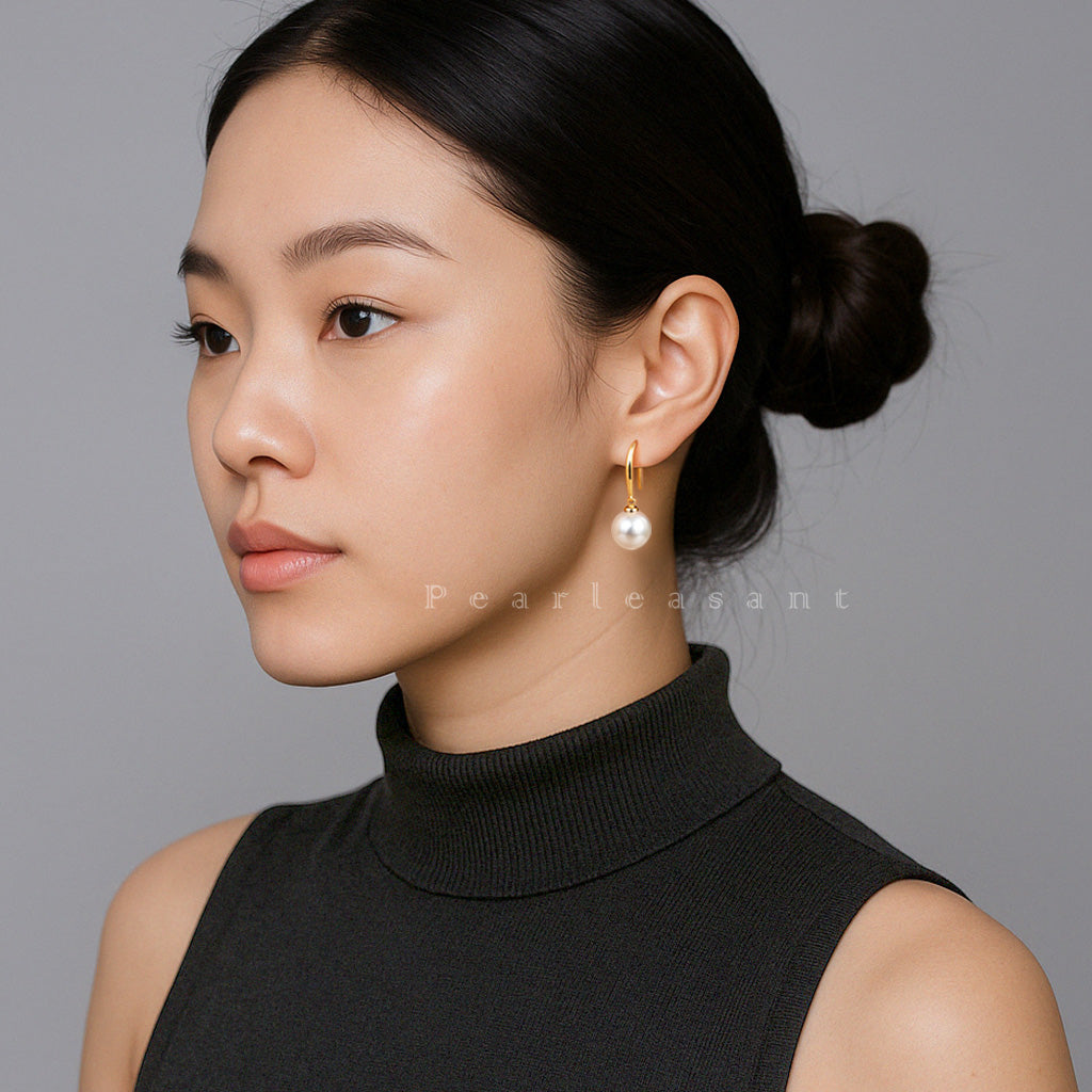 Hanadama Grade 8.5-9.0mm White Akoya Pearl Dangle Earrings with Certificate