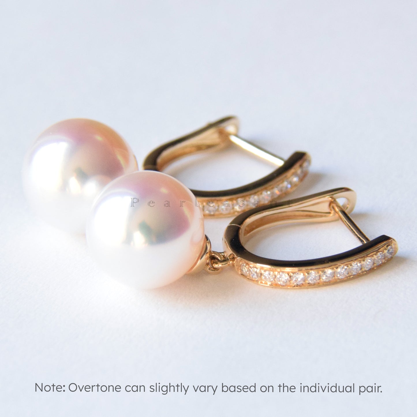 Hanadama Grade 8.5-9.0mm White Akoya Pearl Diamond Hoop Earrings with Certificate