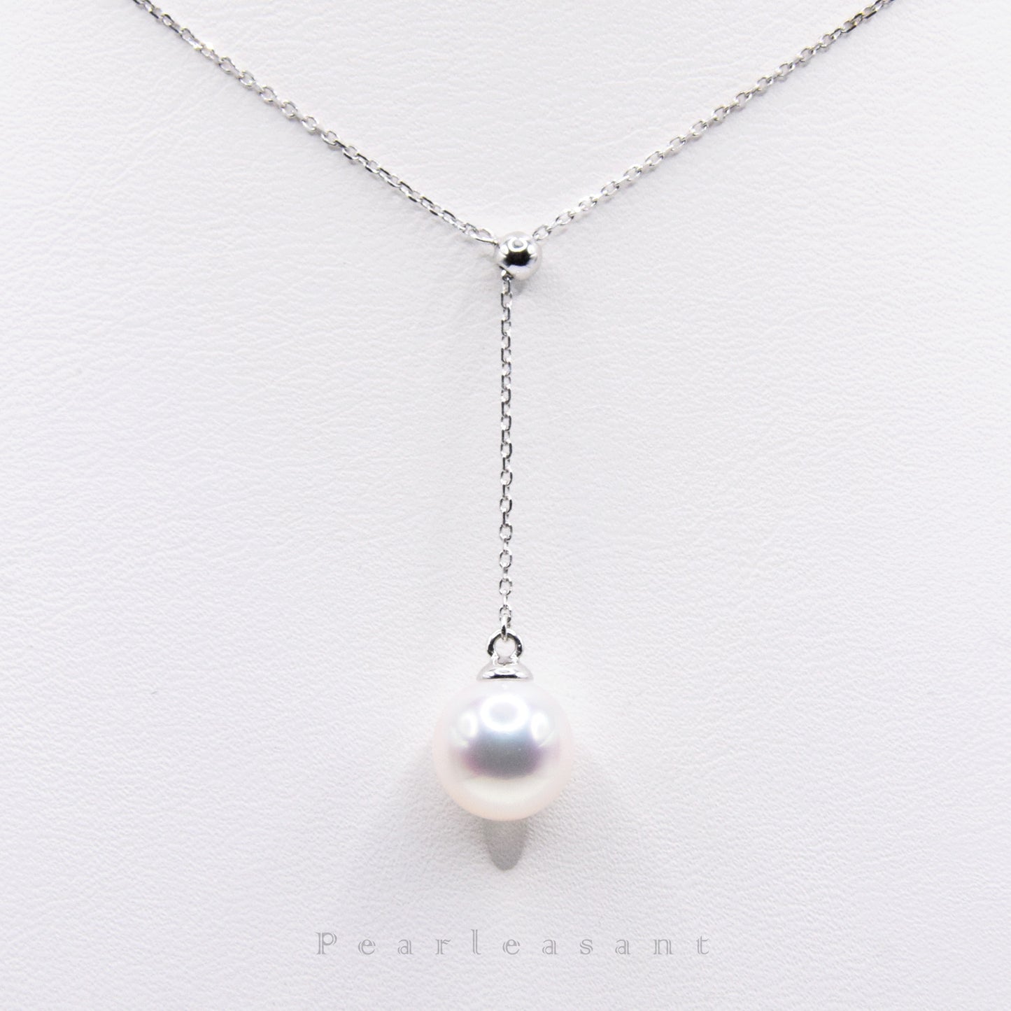 Hanadama Grade 8.0-9.0mm White Akoya Pearl Adjustable Pendant Chain with Certificate