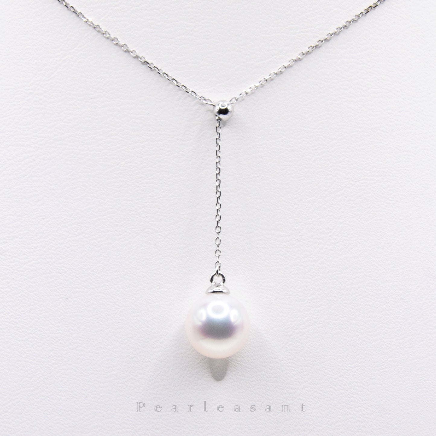 Hanadama Grade 8.0-9.0mm White Akoya Pearl Adjustable Pendant Chain with Certificate