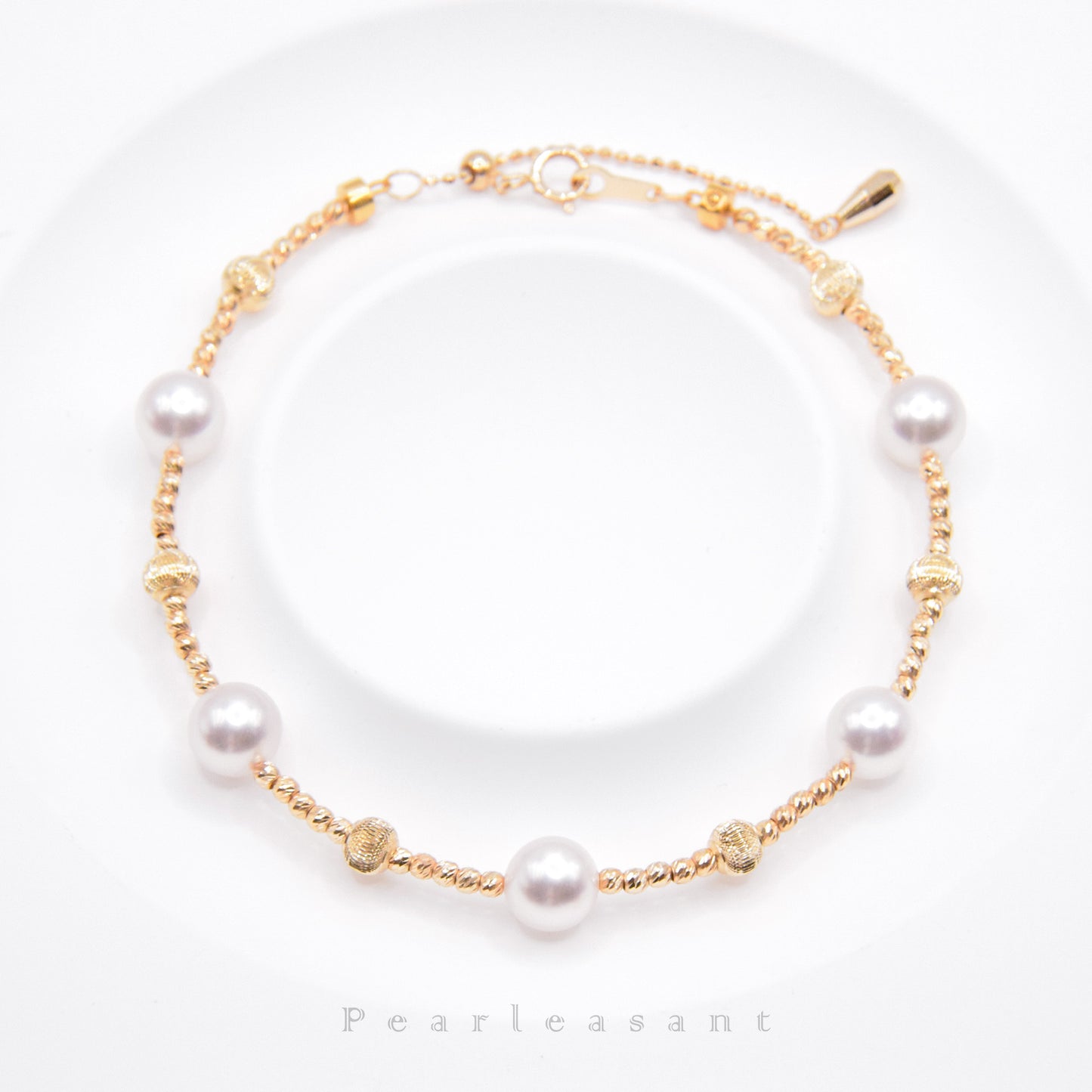 Hanadama Grade Five 6.5-7.0mm White Akoya Pearls Station Bracelet