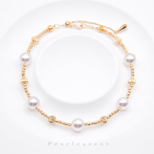 Hanadama Grade Five 6.5-7.0mm White Akoya Pearls Station Bracelet