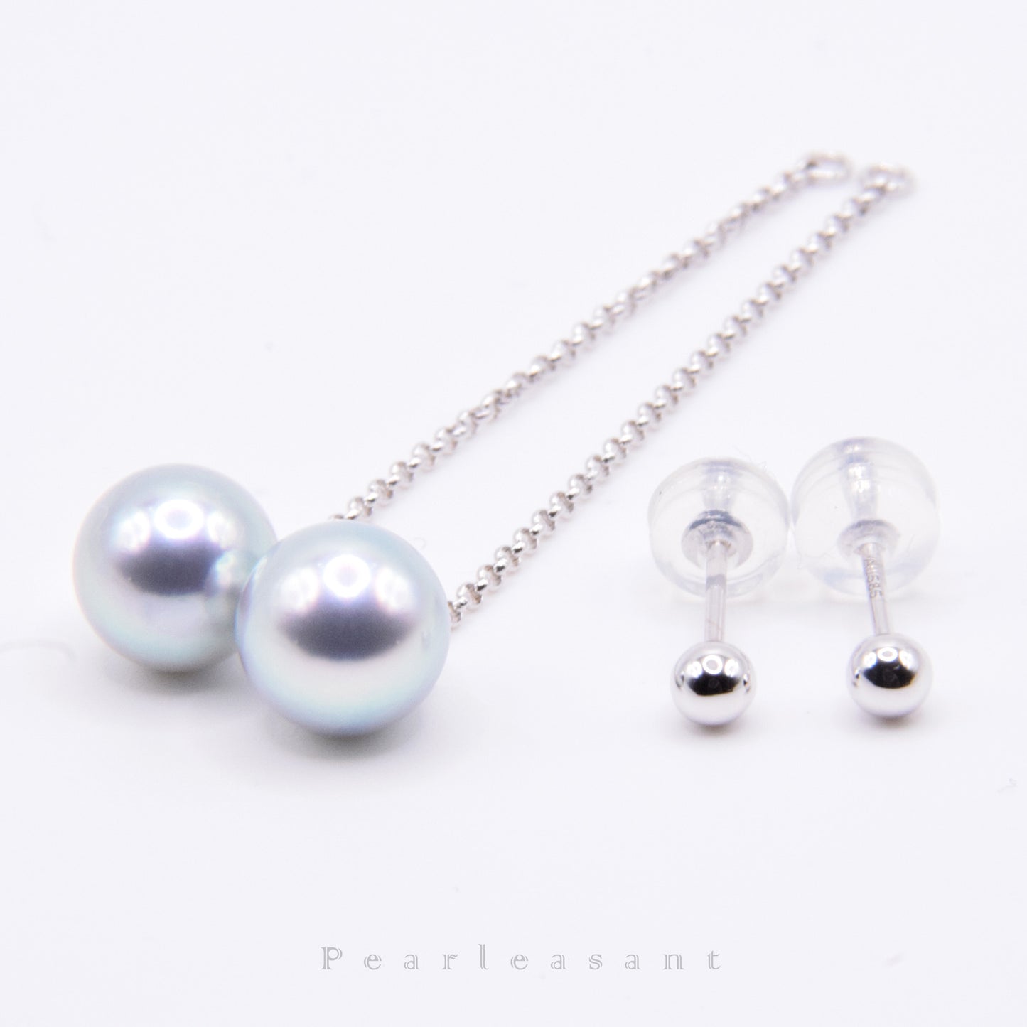 Madama Color 5-star Grade 7.5-8.0mm Blue Akoya Pearl Detachable Thread Earrings with Certificate