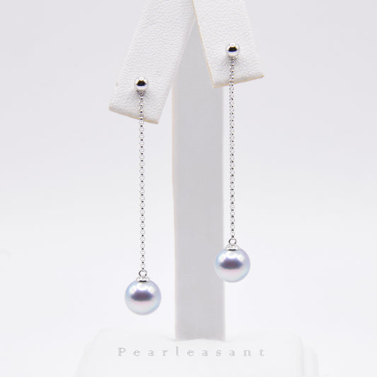 Madama Color 5-star Grade 7.5-8.0mm Blue Akoya Pearl Detachable Thread Earrings with Certificate