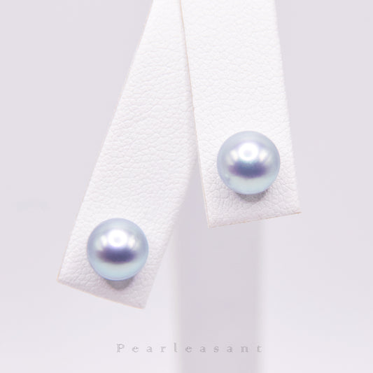 5-star Grade Madama Color 7.0-8.0mm Blue Akoya Pearl Earring Studs with Certificate