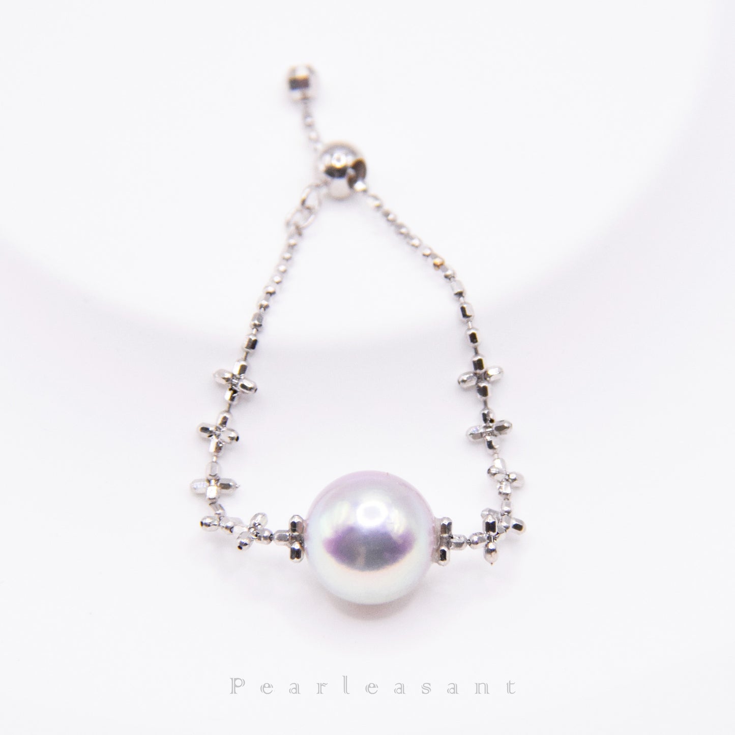 Madama Color Super Luster 6.5-7.0mm Blue Akoya Pearl Adjustable Cross Chain Ring