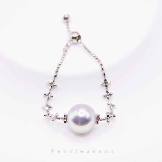 Madama Color Super Luster 6.5-7.0mm Blue Akoya Pearl Adjustable Cross Chain Ring