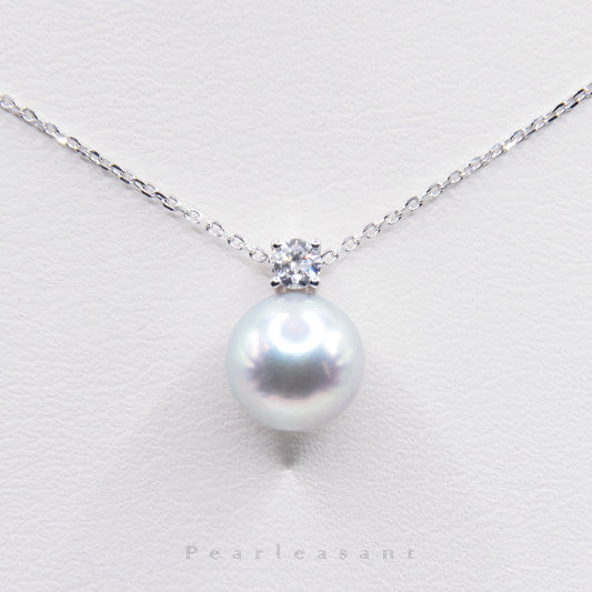 Madama Color 5-star Grade 8.0-8.5mm Light Silver Blue Akoya Pearl Medium Princess Pendant