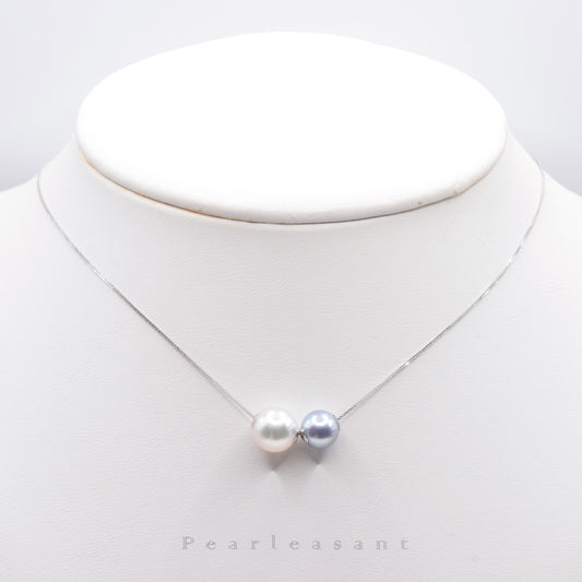 Natural White and Madama Blue Bicolor 5-star Grade Akoya Pearl Floating Pendant
