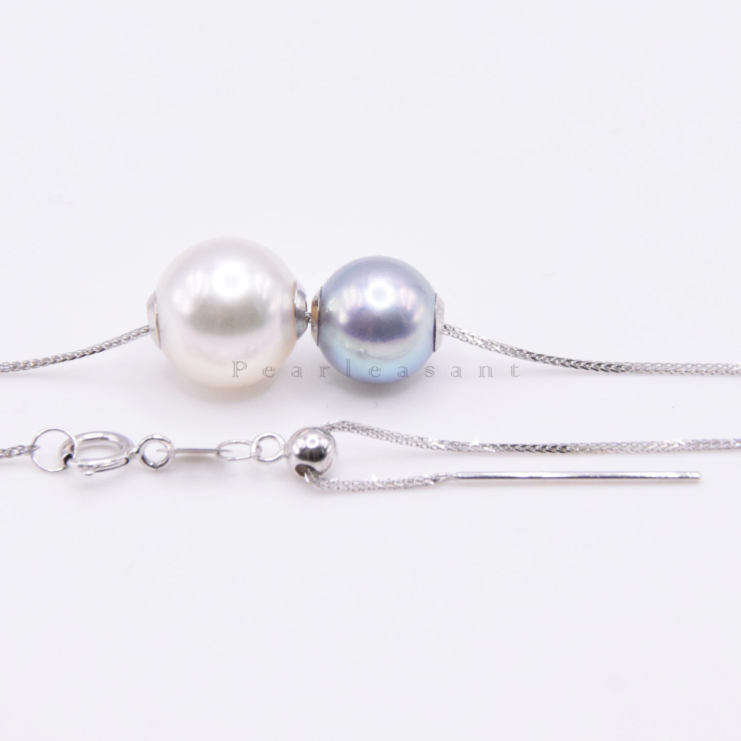 Natural White and Madama Blue Bicolor 5-star Grade Akoya Pearl Floating Pendant