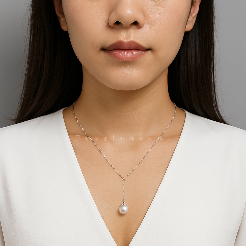 Hanadama Grade 8.0-9.0mm White Akoya Pearl Adjustable Pendant Chain with Certificate