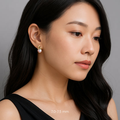 Sale Final - Hanadama Grade 7.0-7.5mm White Akoya Pearl Bowtie Earrings with Certificate