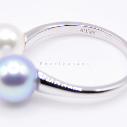 Madama Blue and White Bicolor 5-star Grade Akoya Pearl Essential Ring (Pre-order)