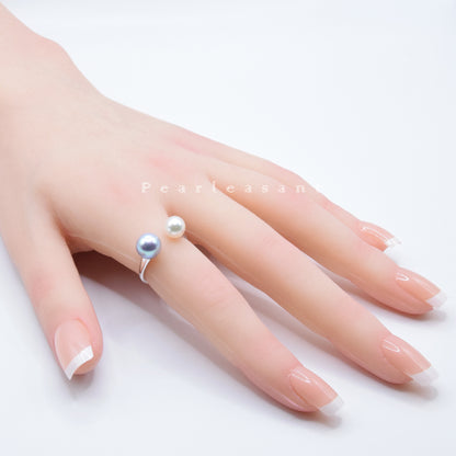 Madama Blue and White Bicolor 5-star Grade Akoya Pearl Essential Ring (Pre-order)