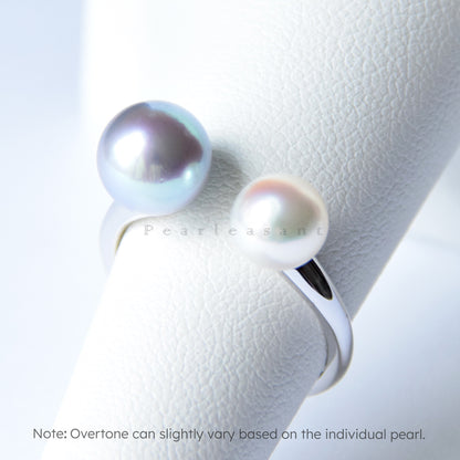 Madama Blue and White Bicolor 5-star Grade Akoya Pearl Essential Ring (Pre-order)