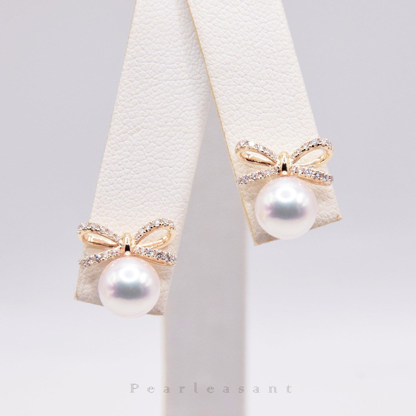 Hanadama Grade 7.0-8.0mm White Akoya Pearl Celestia Twin Bowtie Earrings with Certificate