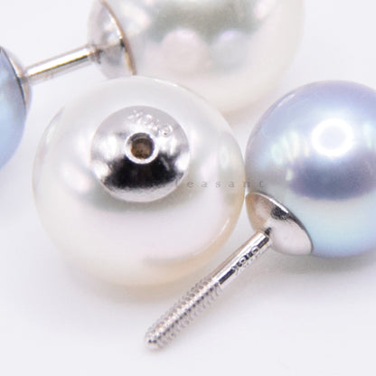 Sale Final - Madama Blue and Hanadama White Bicolor Akoya Pearl Double-ended Earring Studs with Certificate
