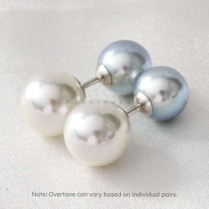 Sale Final - Madama Blue and Hanadama White Bicolor Akoya Pearl Double-ended Earring Studs with Certificate
