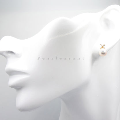 Hanadama Grade 8.0-8.5mm White Akoya Pearl Classic Clove Earrings with Certificate