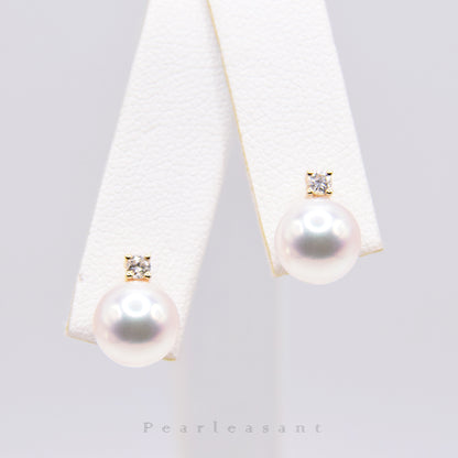 Hanadama Grade 8.0-8.5mm White Akoya Pearl Mini Princess Earrings with Certificate