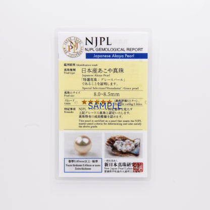 Hanadama Grade 8.0-8.5mm White Akoya Pearl Medium Princess Pendant Chain with Certificate