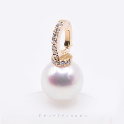 Hanadama Grade 8.5-9.0mm White Akoya Pearl Diamond Clasp Pendant Only with Certificate