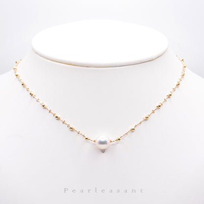 Hanadama Grade 8.5-9.0mm Natural White Akoya Pearl Cross Chain Floating Pendant with Certificate