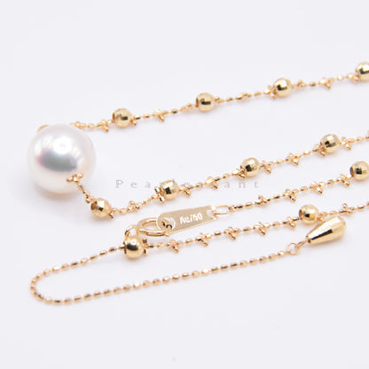 Hanadama Grade 8.5-9.0mm Natural White Akoya Pearl Cross Chain Floating Pendant with Certificate