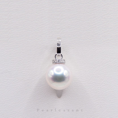 Hanadama Grade 8.0-9.0mm White Akoya Pearl Clasp Droplet Pendant with Certificate