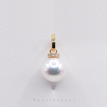 Hanadama Grade 8.0-9.0mm White Akoya Pearl Clasp Droplet Pendant with Certificate