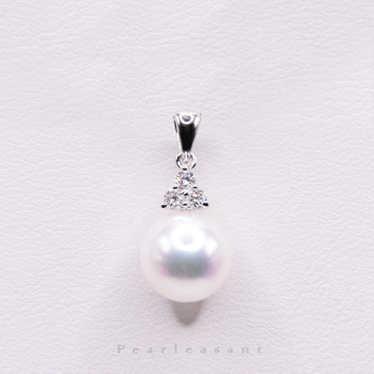 Hanadama Grade 8.5-9.0mm White Akoya Pearl Trio Diamond Pendant
