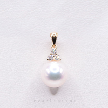 Hanadama Grade 8.5-9.0mm White Akoya Pearl Trio Diamond Pendant