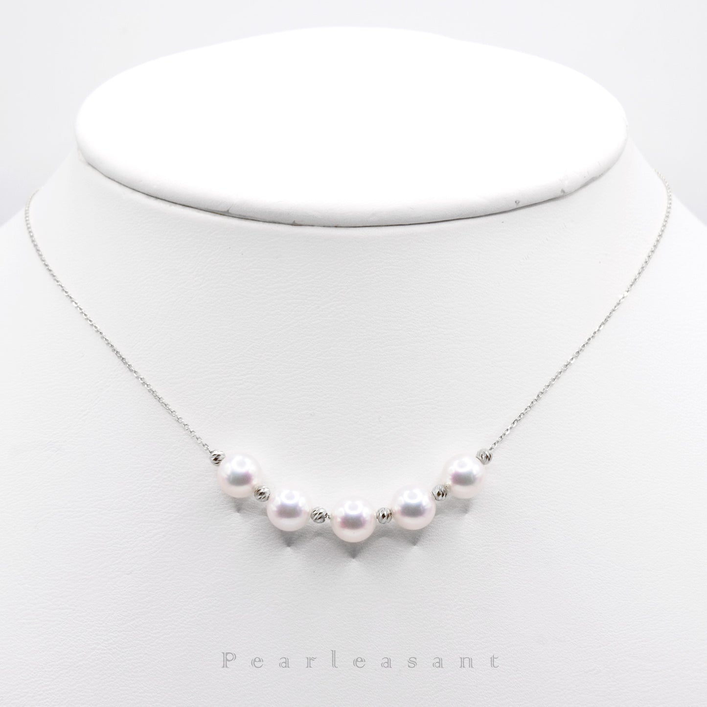 Hanadama Grade Adjustable Five 6.5-7.0mm White Akoya Pearls 14K Gold Station Necklace