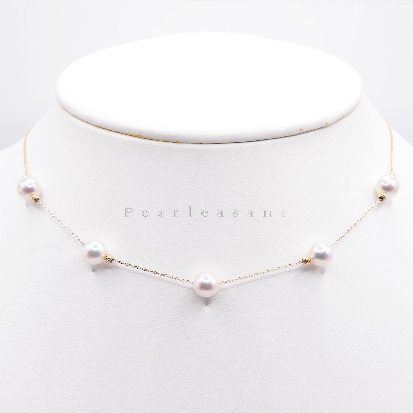 Hanadama Grade Adjustable Five 6.5-7.0mm White Akoya Pearls 14K Gold Station Necklace
