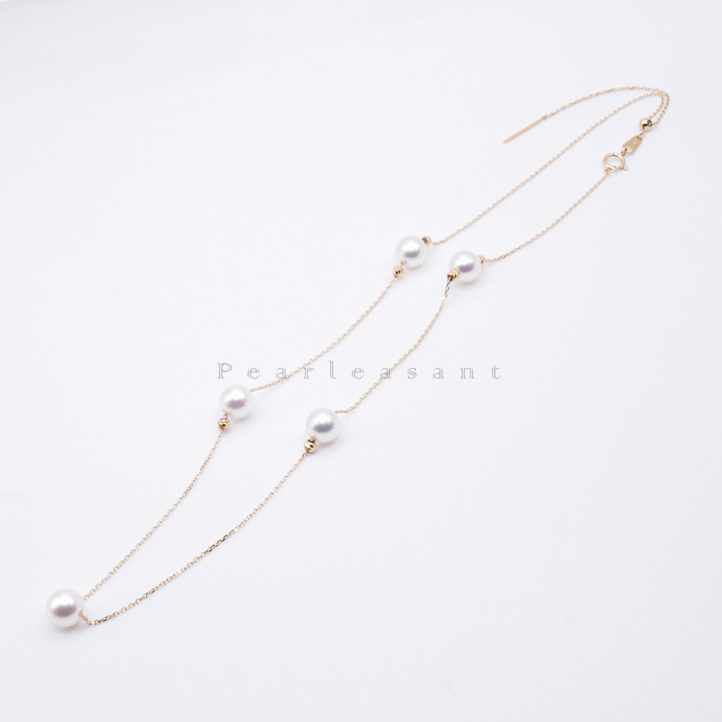 Hanadama Grade Adjustable Five 6.5-7.0mm White Akoya Pearls 14K Gold Station Necklace
