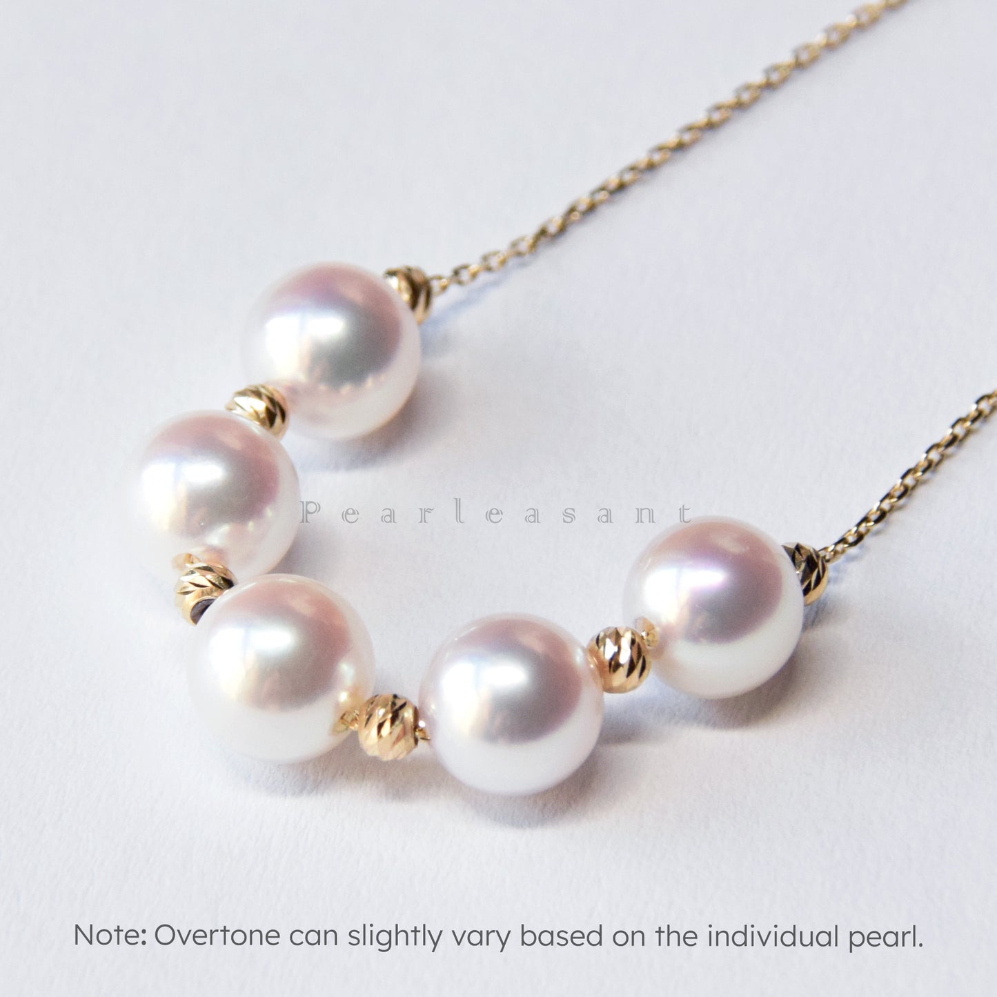 Hanadama Grade Adjustable Five 6.5-7.0mm White Akoya Pearls 14K Gold Station Necklace