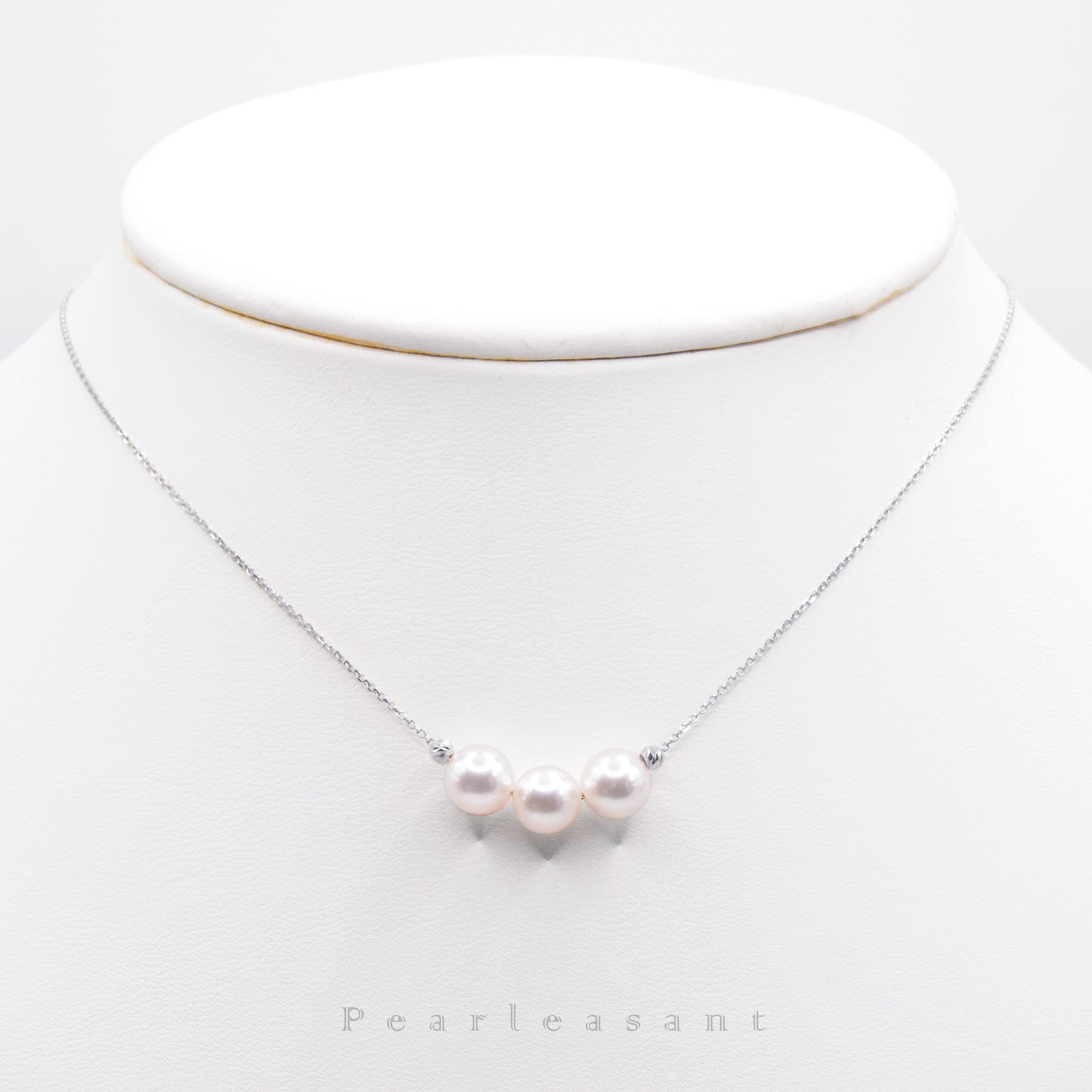 Hanadama Grade Three 6.5-7.0mm White Akoya Pearls Smile Necklace