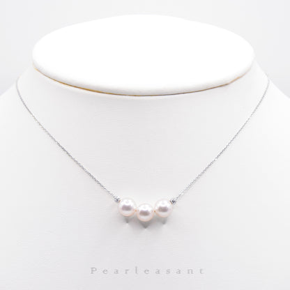Hanadama Grade Three 6.5-7.0mm White Akoya Pearls Smile Necklace