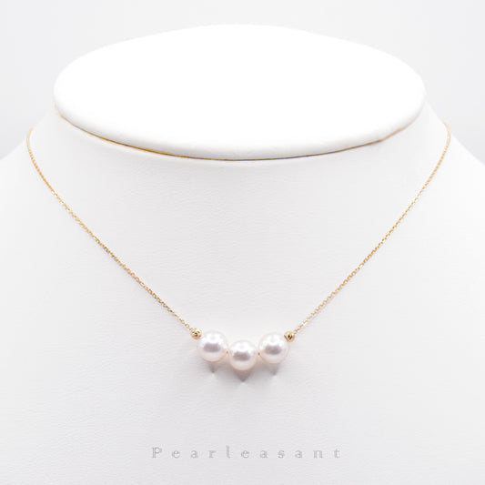 Hanadama Grade Three 6.5-7.0mm White Akoya Pearls Smile Necklace