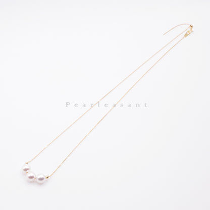 Hanadama Grade Three 6.5-7.0mm White Akoya Pearls Smile Necklace