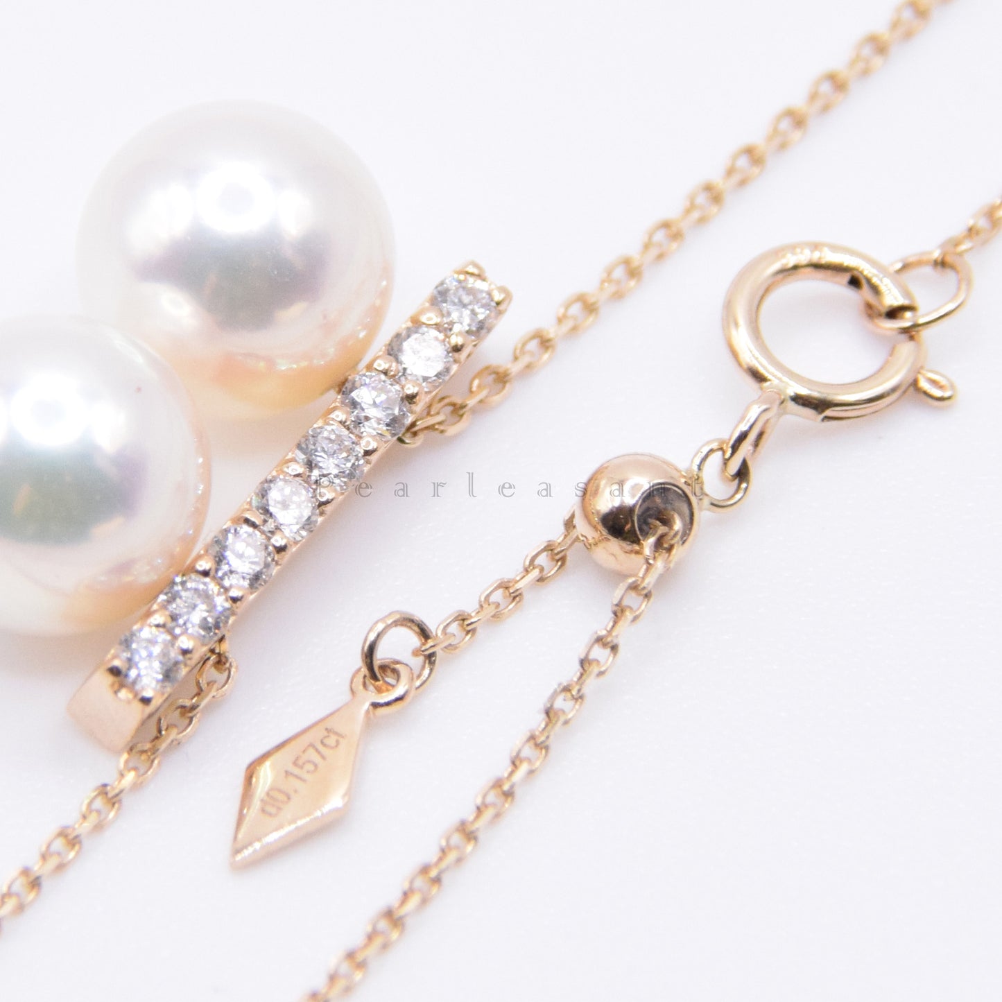 Hanadama Grade 7.5-8.0mm Natural White Akoya Pearls Asymmetric Diamond Bar Adjustable Pendant with Certificate