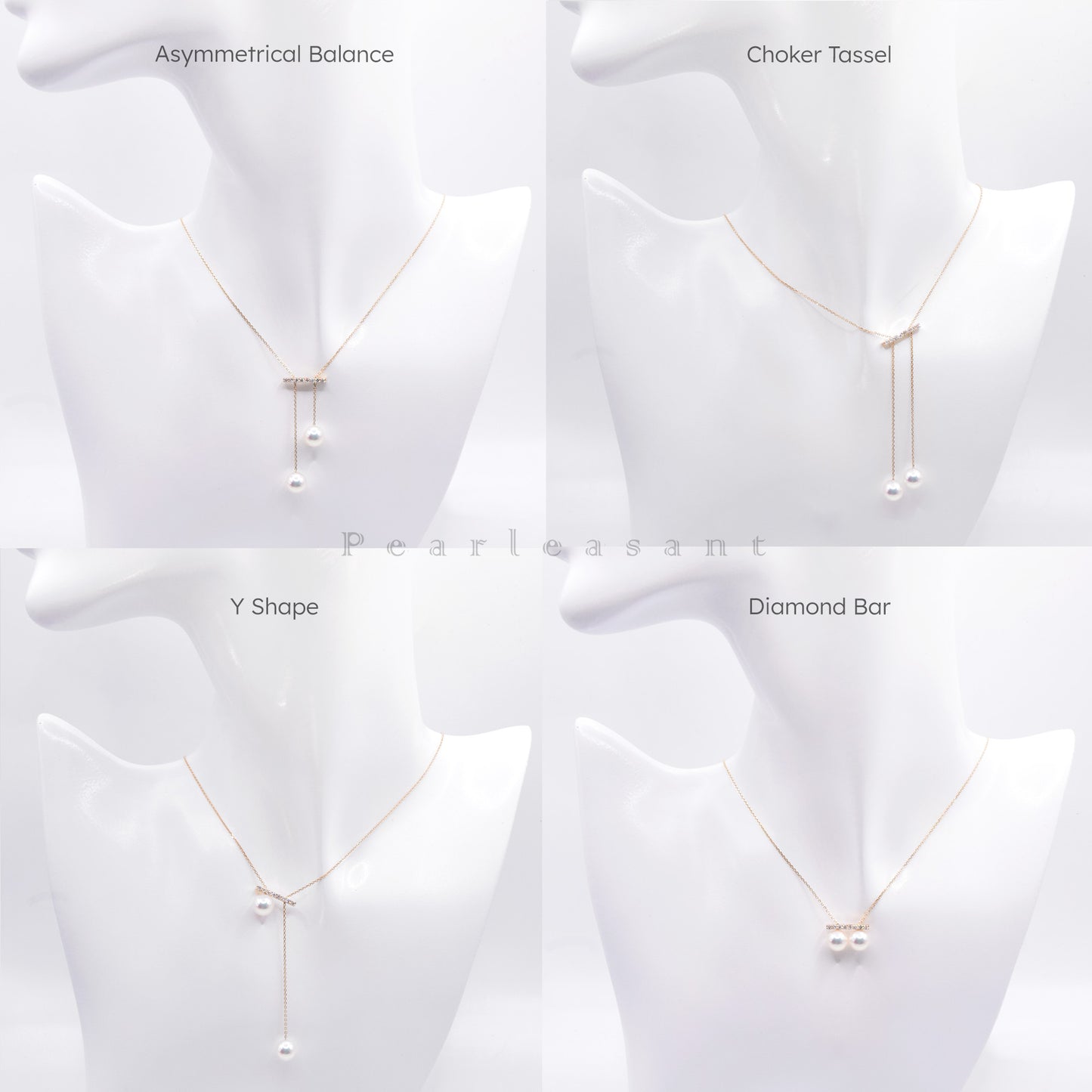 Hanadama Grade 7.5-8.0mm Natural White Akoya Pearls Asymmetric Diamond Bar Adjustable Pendant with Certificate