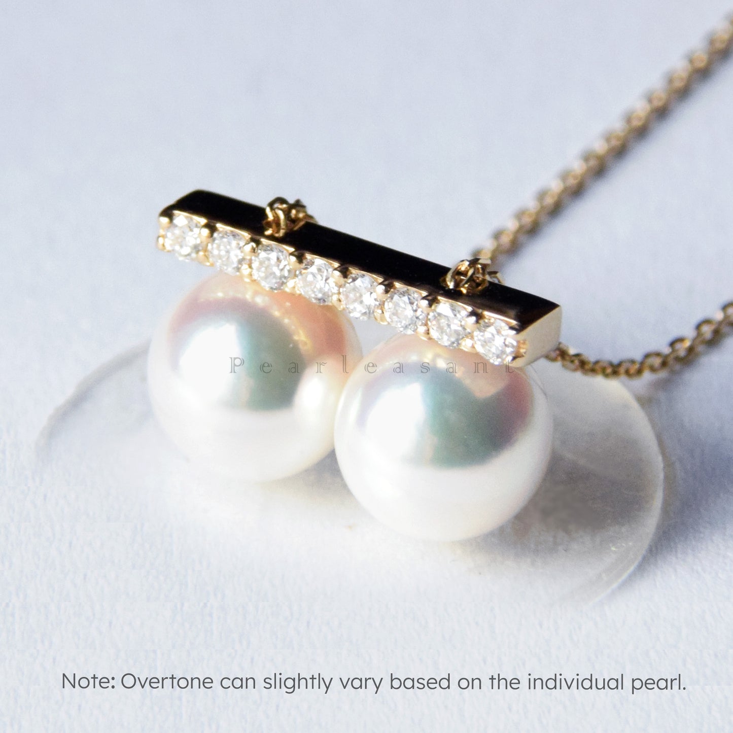Hanadama Grade 7.5-8.0mm Natural White Akoya Pearls Asymmetric Diamond Bar Adjustable Pendant with Certificate