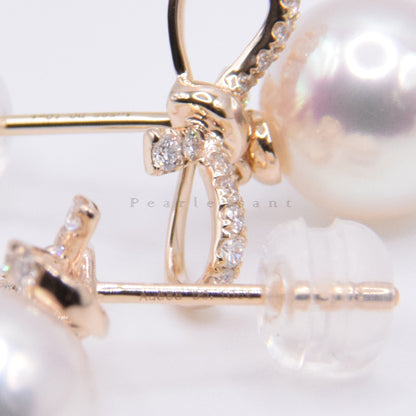 Hanadama Grade 8.0-8.5mm White Akoya Pearl Charming Bowtie Earrings with Certificate