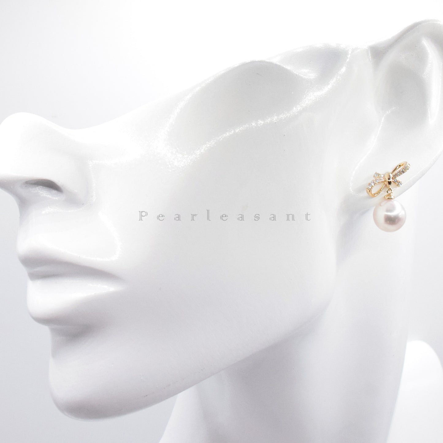 Hanadama Grade 8.0-8.5mm White Akoya Pearl Charming Bowtie Earrings with Certificate