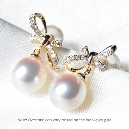 Hanadama Grade 8.0-8.5mm White Akoya Pearl Charming Bowtie Earrings with Certificate