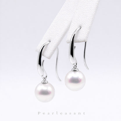 Hanadama Grade 8.0-9.0mm White Akoya Pearl Detachable Dangle Earrings with Certificate