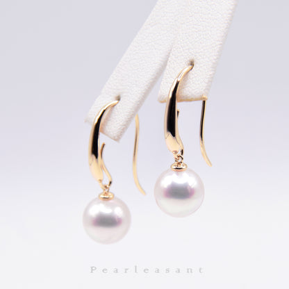 Hanadama Grade 8.0-9.0mm White Akoya Pearl Detachable Dangle Earrings with Certificate
