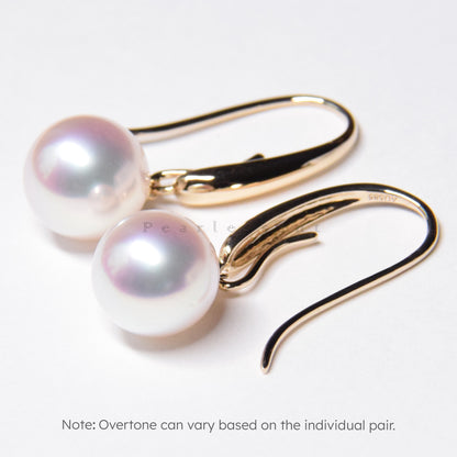 Hanadama Grade 8.0-9.0mm White Akoya Pearl Detachable Dangle Earrings with Certificate